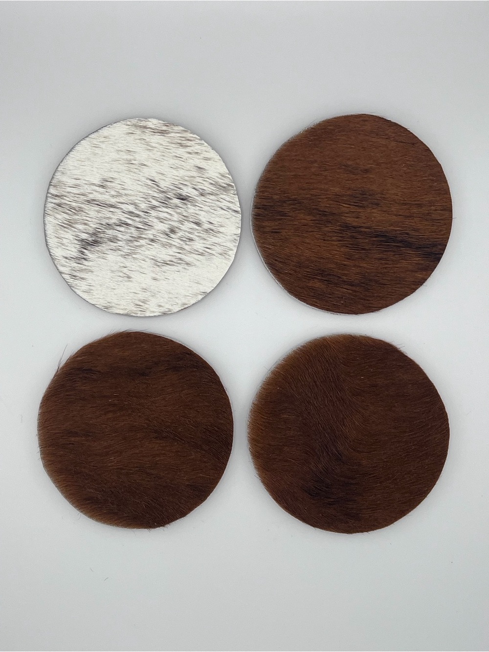 Round Hair-on Hide Coasters - Brown and White Set of 4